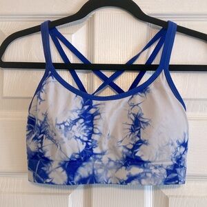 Cascade Sport blue tie dye athletic padded sports bra Summer L 36B 38B no wire